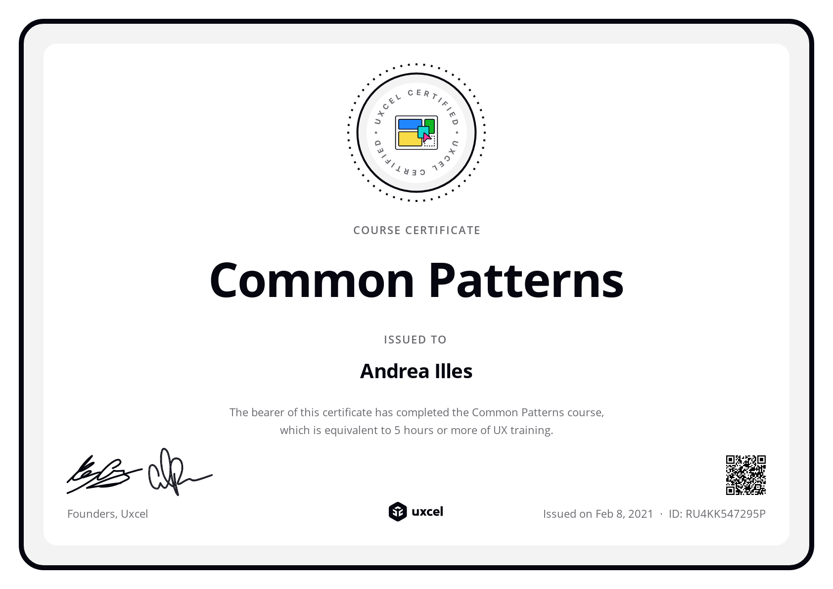Andrea Illes's certificate